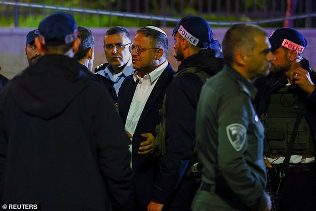 Israel's Minister of National Security Itamar Ben-Gvir speaks to Israeli forces near the scene of a shooting attack in Neve Yaacov.