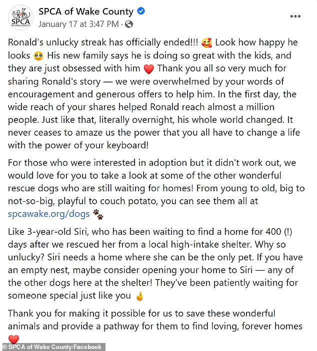 The family officially adopted Ronald on January 17, six days after he went viral.