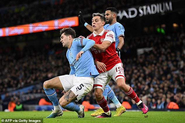 The defender stopped after hitting the ground after a tackle on Leandro Trossard