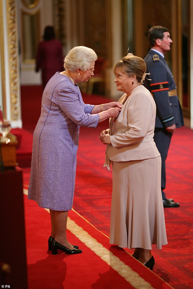 Sylvia was later made an OBE by Queen Elizabeth II in 2007. The actress is pictured collecting her honor from the late Queen at a service at Buckingham Palace.