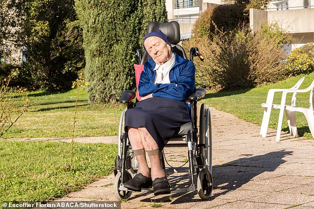 Marero became the world's oldest living person after the death of French nun Sister André (pictured) earlier this month.  Both survived a Covid-19 attack