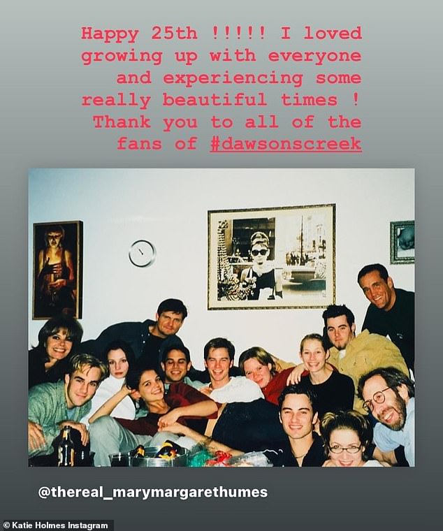 Katie Holmes reposted several old photos of her and the cast of Dawson's Creek for the 25th anniversary.