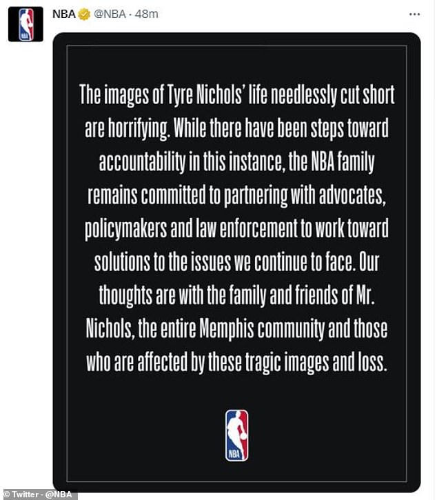 Several teams issued statements of support for the family, as did the NBA on Friday night.