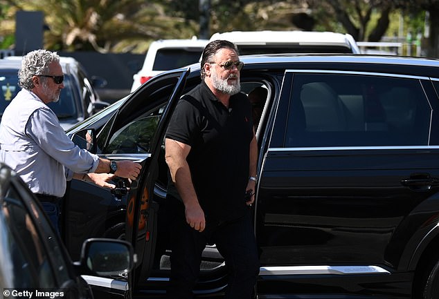 Arriving at the Burleigh Pavilion dressed in his signature all-black ensemble, the AACTA president hid his eyes behind a pair of dark aviator sunglasses.