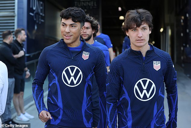 Jonathan Gomez (left) and Paxten Aaronson (right) head out for training ahead of the upcoming friendly