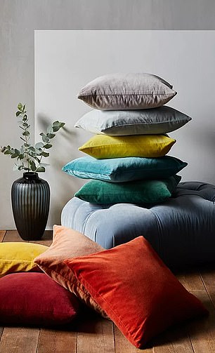 Cozy: John Lewis cushions.  Velvet's durability doesn't require compromising softness.