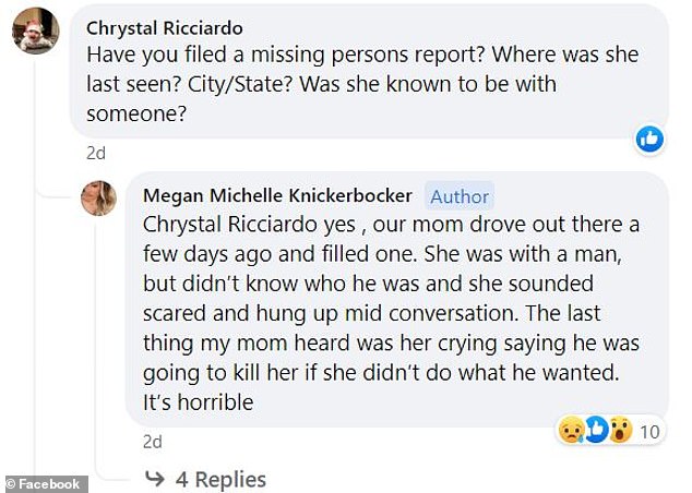 Family search: Megan claimed her mother filed a missing persons report by answering questions on social media