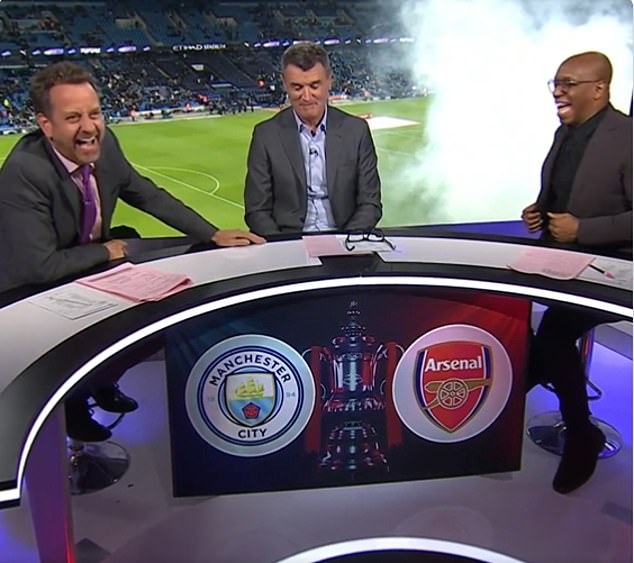 Keane's remark drew laughter from Mark Pougatch, left, and Ian Wright, right.