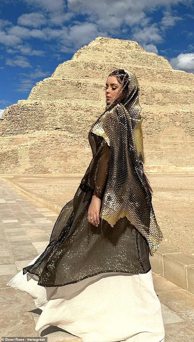 Tourism: The influencer showed off her striking look in a series of snaps shared on Instagram as she poses in front of the ancient wonder.