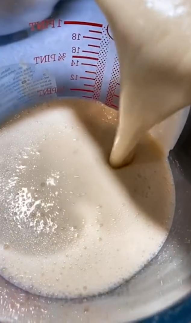 Once mixed, it's best to pour the batter into something that's easy to pour, like a pitcher.