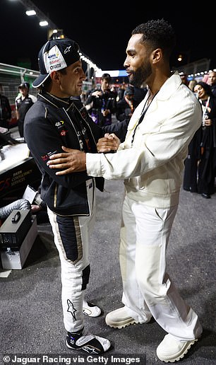 Congratulations: The actor (right) congratulated Jaguar driver Mitch Evans (left)