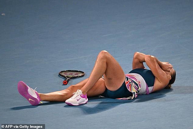 The Belarusian was filled with emotions after serving to clinch the first Grand Slam title of her career in a thrilling final at Melbourne Park.