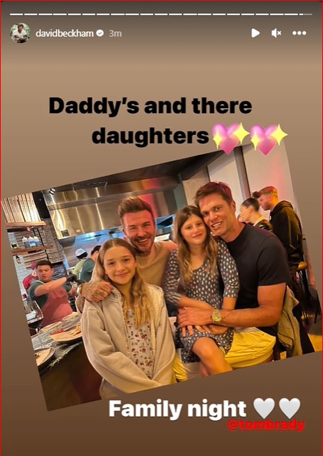 Family: It comes after David, Cruz and Harper enjoyed a family pizza night with BFFTom Brady and theirs on Thursday, as the NFL star continues to work through his divorce from Gisele Bundchen.