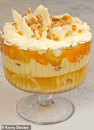 Hobbyist baker Jemma Elvin, 31, won the competition to create a dessert to mark the Queen's Platinum Jubilee last year, producing this lemon Swiss roll and amaretti trifle.