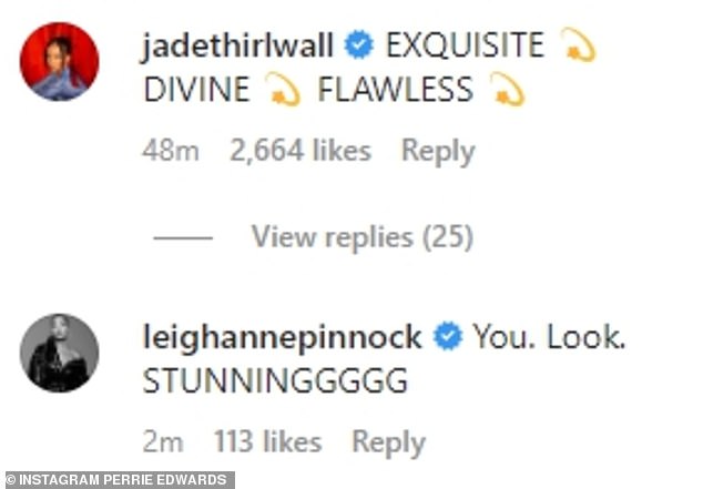 Supportive friends: Former bandmates Jade Thirlwall and Leighanne Pinnock were very approving of their friend's outfit.