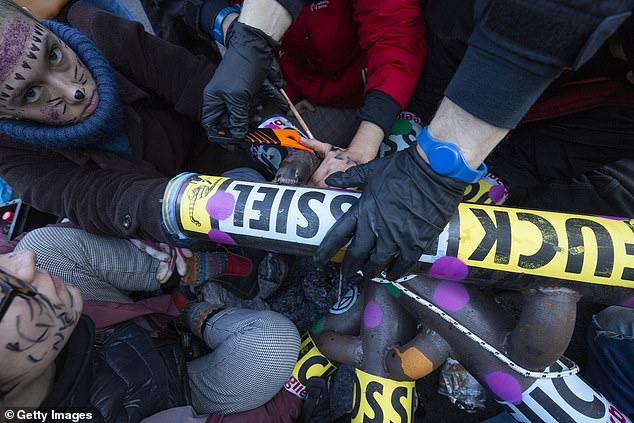 Other activists joined the protest that blocked the road out of solidarity