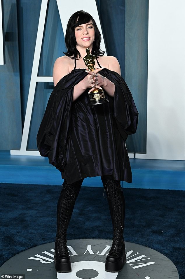 Accolades: Billie has won multiple Grammy Awards, as well as a Golden Globe and Oscar for her song No Time To Die from Daniel Craig's swansong as James Bond in the thriller of the same name (pictured in Los Angeles in March of 2022 )