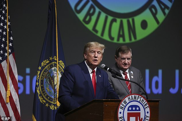 Trump announced at the event that he will hire outgoing New Hampshire Republican Party Chairman Stephen Stepanek (right) as a senior adviser to his Granite State campaign.