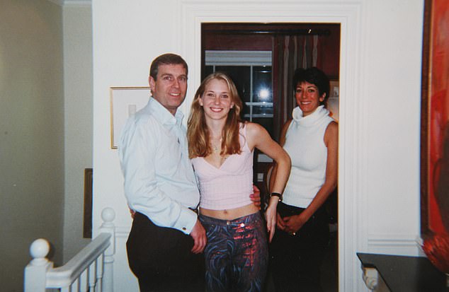 Virginia Roberts (right) claimed that in 2001, Prince Andrew (left) licked his toes in the bathroom before having sex in the bedroom, when she was 17.