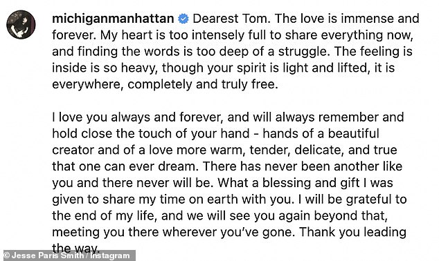 Touching words: Jesse Paris Smith shared a touching tribute to the musician on his Instagram page on Saturday.