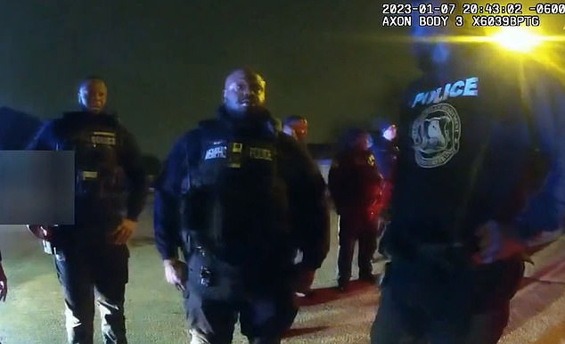 The officers in the video are seen standing and chatting while Nichols groans.