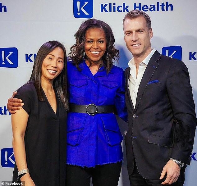 Ryan Olahan, former CEO of Food, Beverage and Restaurant at Google, with his wife Anne Lee Olohan and Michelle Obama in a photo posted on September 1, 2022 on his Facebook page.