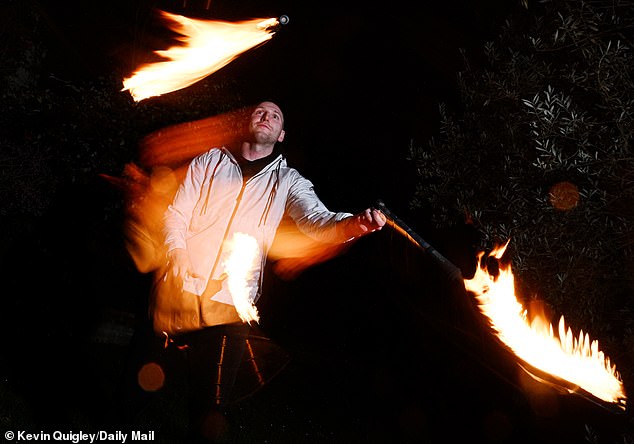 Finn Russell insists that his fire juggling trick, performed at his home in Paris, 