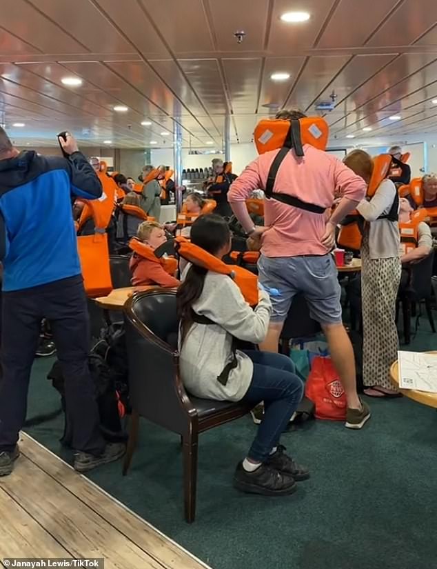 The 800 passengers aboard the Kaitaki ferry were dispatched to emergency stations and given life jackets as the ferry headed out to sea with dropped anchor.