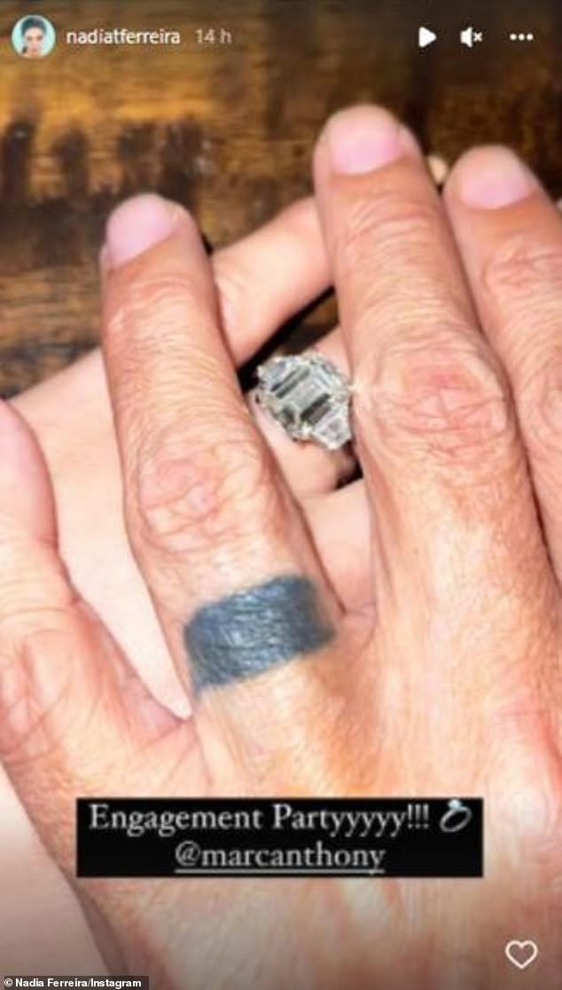 Nadia announced the news of the engagement on Instagram with a clasp of a diamond ring, which had a large stone in the middle with two smaller stones on the sides.