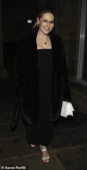 Stunning: She was joined by Stephanie Waring, who looked glam in a black dress and faux fur jacket for the occasion