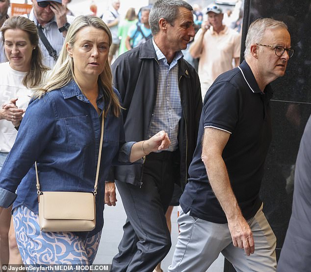 Mr Albanese and Ms Haydon looked rushed as they made their quick shopping trip in Melbourne.