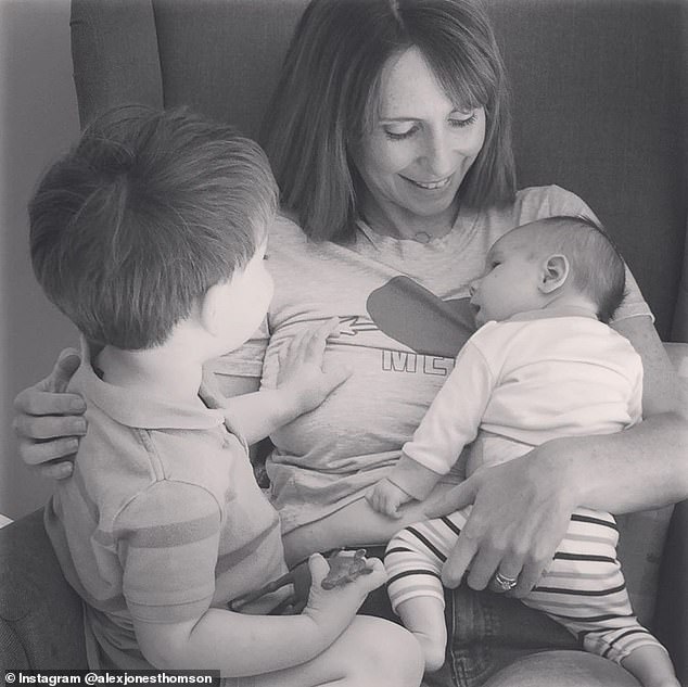 Family: Jones with her children Teddy (left) and Kit (right) in 2020, three years after suffering a miscarriage while expecting a second child