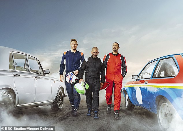 Officials immediately stopped filming after the crash and began investigating the incident.  Pictured: Freddie Flintoff, Chris Harris, Paddy McGuinness