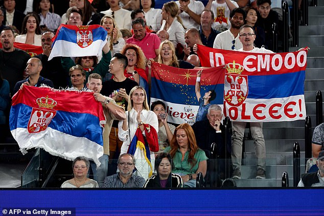 Serbian fans roared at Djokovic in the stands of Rod Laver Arena throughout the match.