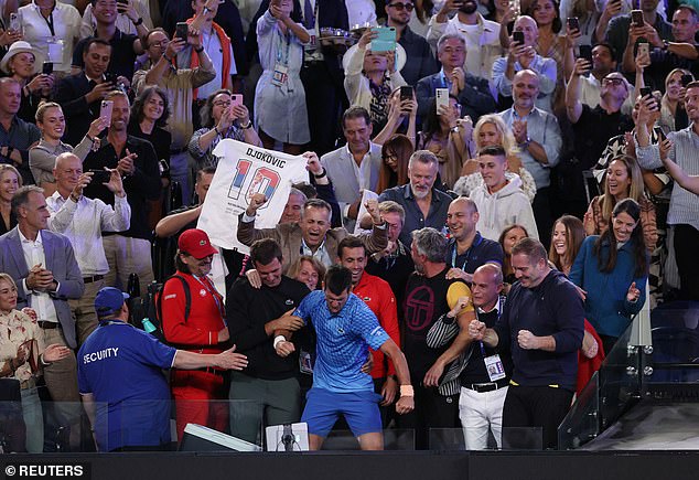 Djokovic celebrated in style with his team and his family after beating Tsitsipas