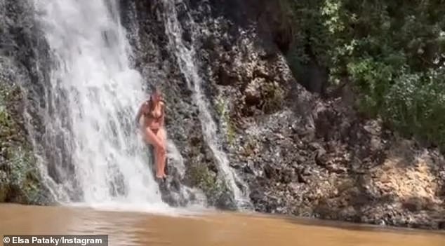 Other images showed Elsa in a bikini swimming in a waterfall.