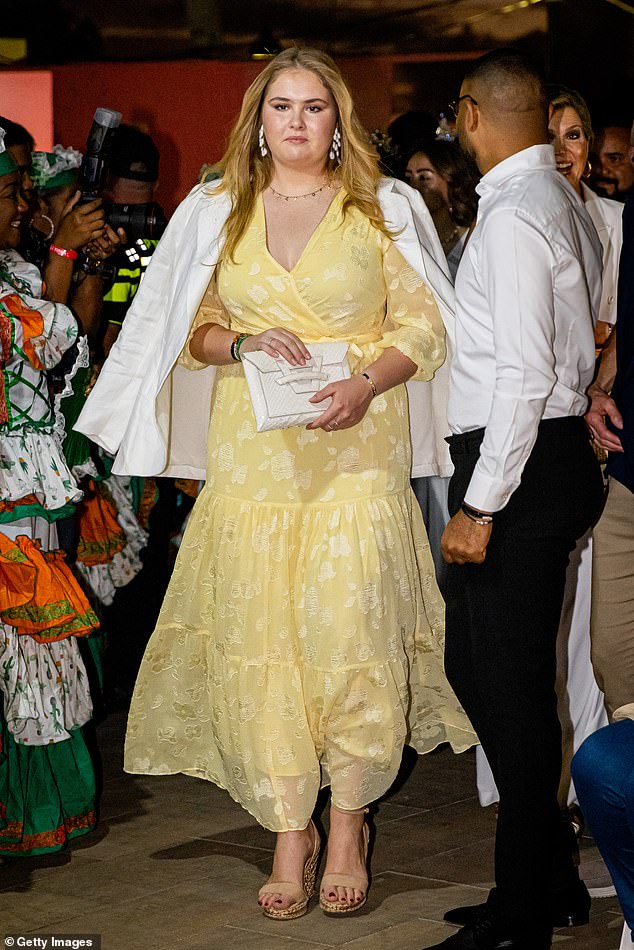 The 19-year-old princess went for a glam look during her appearance, donning a yellow maxi dress with a tiered skirt.