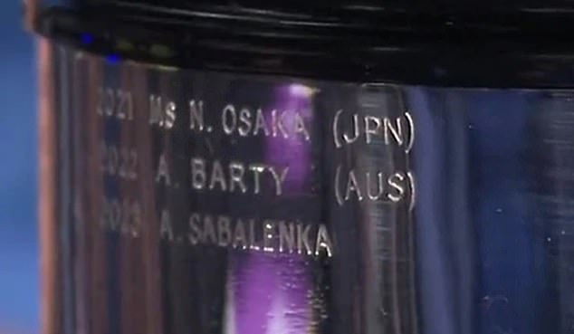 However, when cameras zoomed in on the trophy, it was revealed that Sabalenka's home country was not recorded as it had been for champions before her.