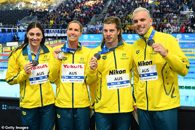 The 'pool love triangle' between Chalmers (right) and his ex Emma McKeon (second from left) continued to make headlines at the Commonwealth Games (pictured), leaving him furious