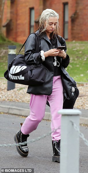 Cool: Other Dancing On Ice stars spotted on the way to the studio included Mollie Gallagher, 25, who looked chic in a black leather jacket, pink joggers and chunky black boots