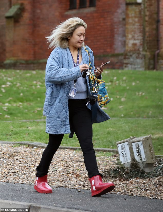 Gearing up: Elsewhere, pro skater Tippy Packard, 27, donned a blue jacket and bold red boots as she sprinted just hours before the big show