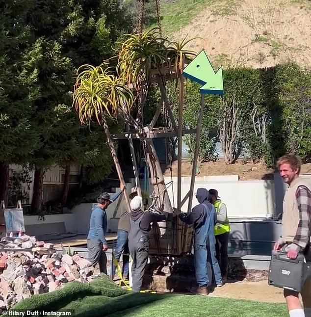 Backyard improvements: Duff later took to her Instagram story to document the couple's extensive backyard renovation in Toluca Lake, California