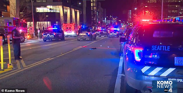 The scene of the accident in the South Lake Union neighborhood of Seattle