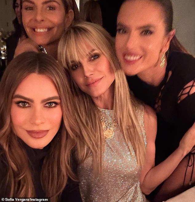 Stunning: The Columbia-born beauty's second look included her close friend Klum, supermodel Alessandra Ambrosio, 41, and TV personality Maria Menounos, 44.