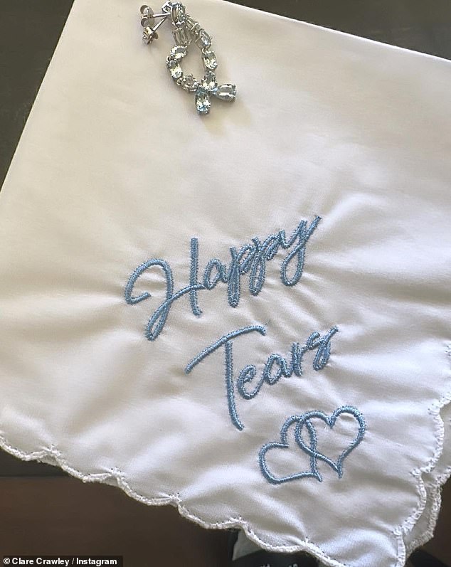 Happy tears: The reality star shared the sad story as she revealed a gift she had received for herself, something blue, and the diamond earrings she had borrowed for the big day