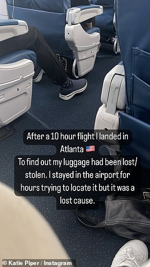 Upset: She wrote in another story: 'After a 10-hour flight, I landed in Atlanta to find my luggage was lost or stolen.  I spent hours at the airport trying to locate him but it was a lost cause'