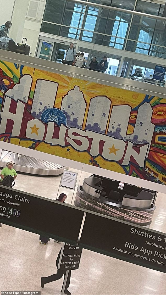 He finally arrived: he took a snapshot of the baggage claim site inside Houston's George Bush Intercontinental Airport.