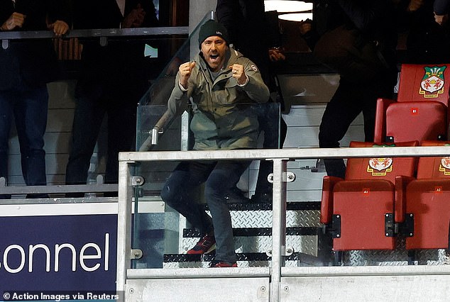 The co-owner of the Welsh team, American actor Reynolds, celebrated each of Wrexham's goals in style