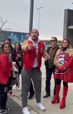 The cell phone footage was filmed by a rowdy Eagles fan in the parking lot surrounding Lincoln Financial Field, where Joey was standing with a group of 49ers supporters.