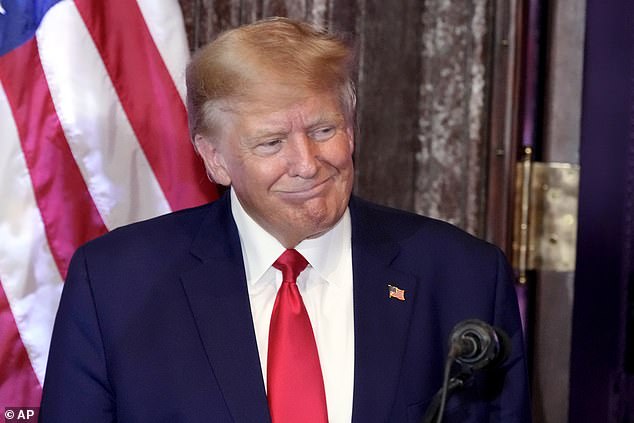 Former President Donald Trump listens during a campaign event at the South Carolina Capitol, Saturday, January 28, 2023.